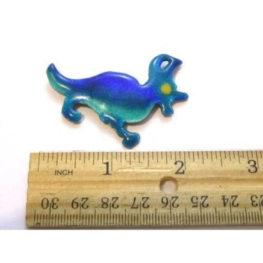 Unusual Antique Victorian‎ Blue & Green Bird Animal Baked Enamel Brooch Pin
